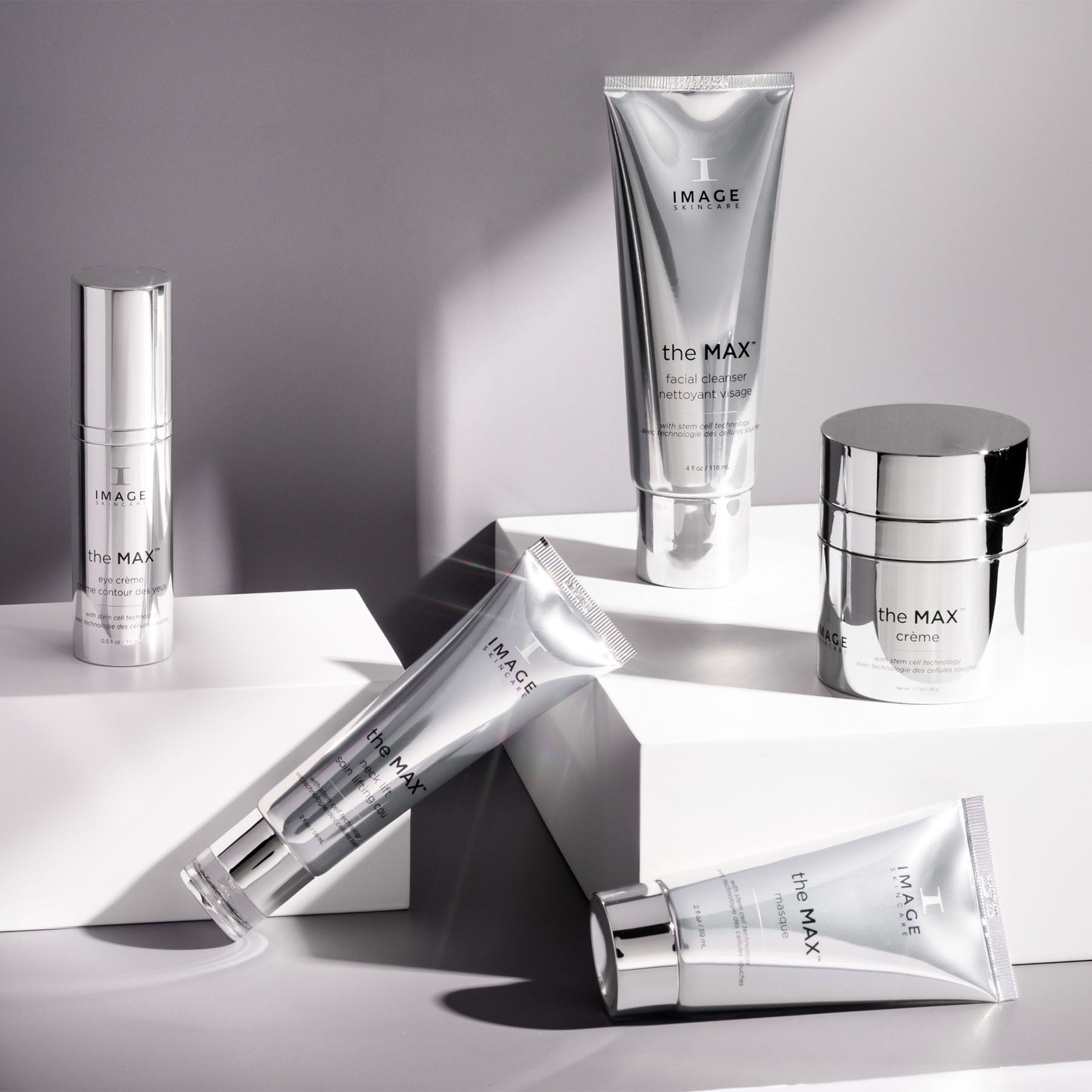 Full MAX collection products on gray background